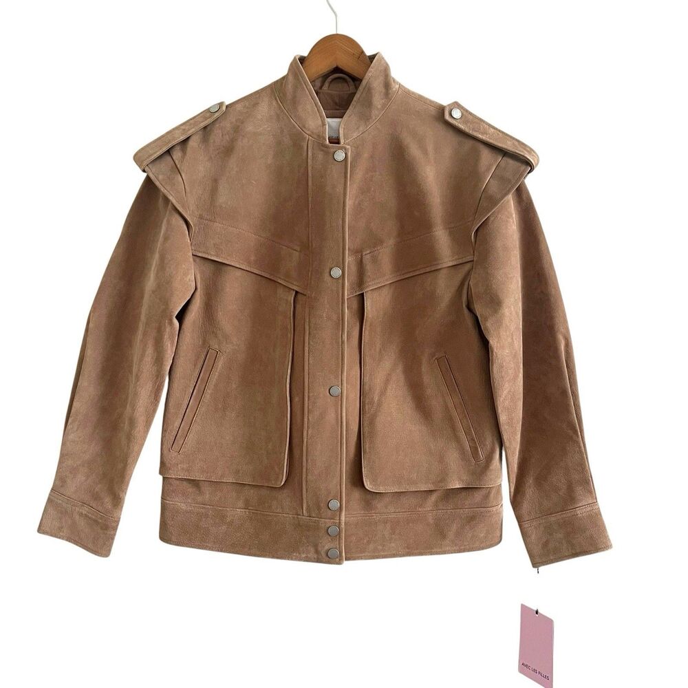 NWT Avec Les Filles Brown Suede Bomber Jacket S Leather Western Cowgirl Boho - Picture 2 of 12